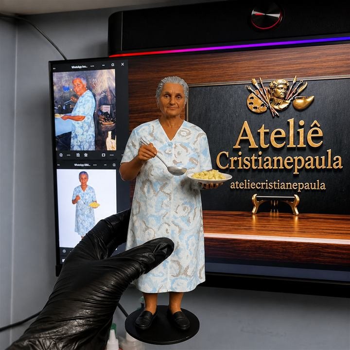 Miniatura 3D de uma mulher preparando um prato especial da família